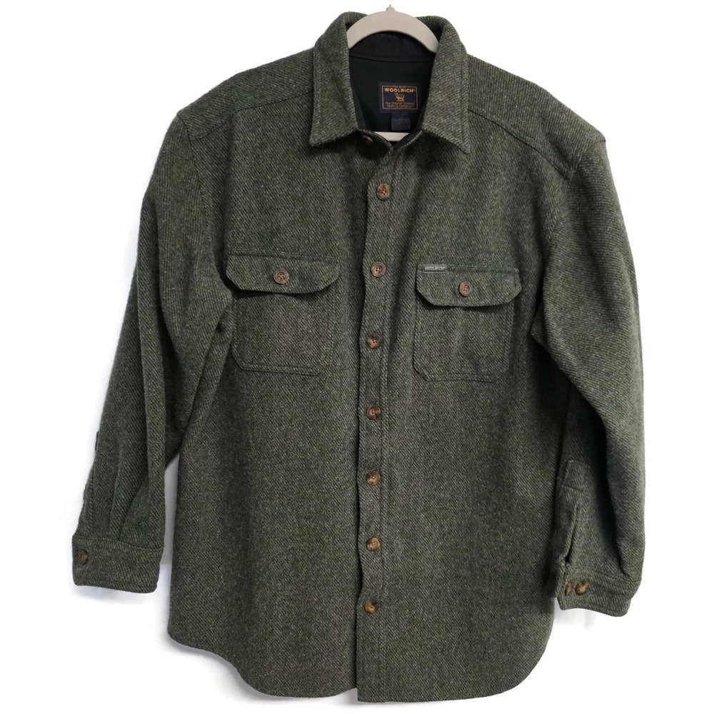 Vintage Woolrich Men Shacket Large Herringbone Wool Blend Shirt Jacket Cabincore